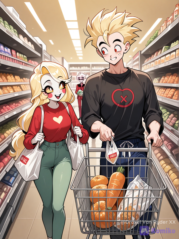 Gohan y Charlie, comprando en el supermercado