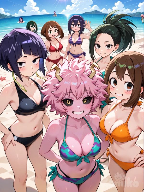 @Ashido_Mina, @Uraraka_Ochako, @Jirou_Kyouka, @Asui_Tsuyu, @Yaoyorozu_Momo biquíni