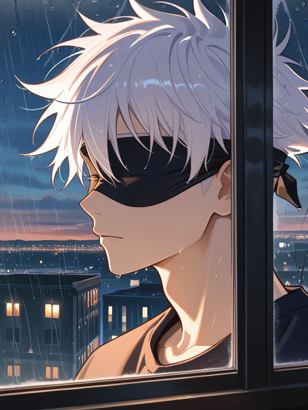 Gojo's rainy window vibes 🌧️