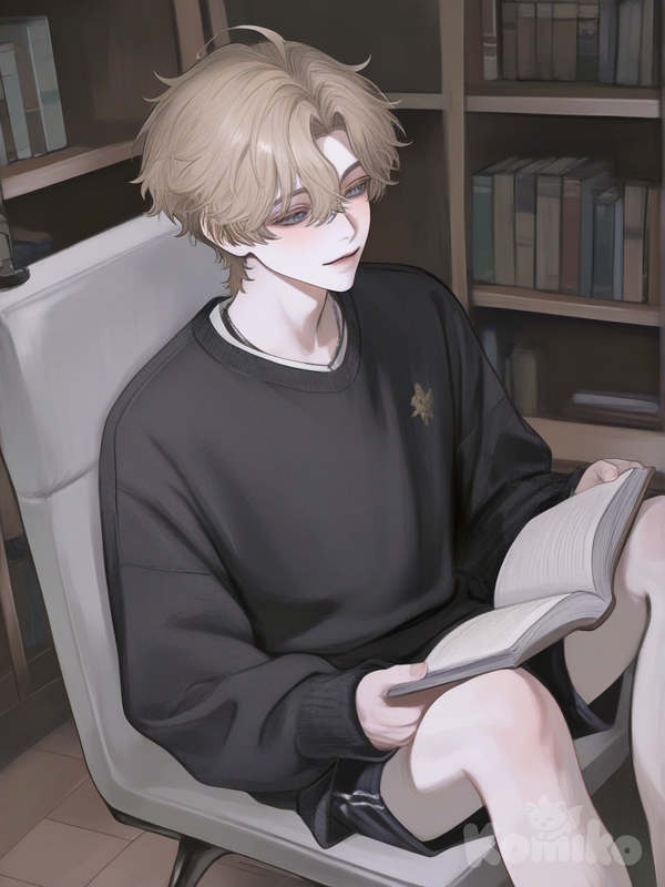 Boy reading at school library