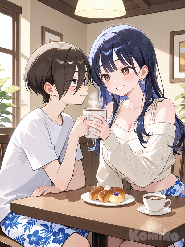 Anna and kyoutarou in the cafe