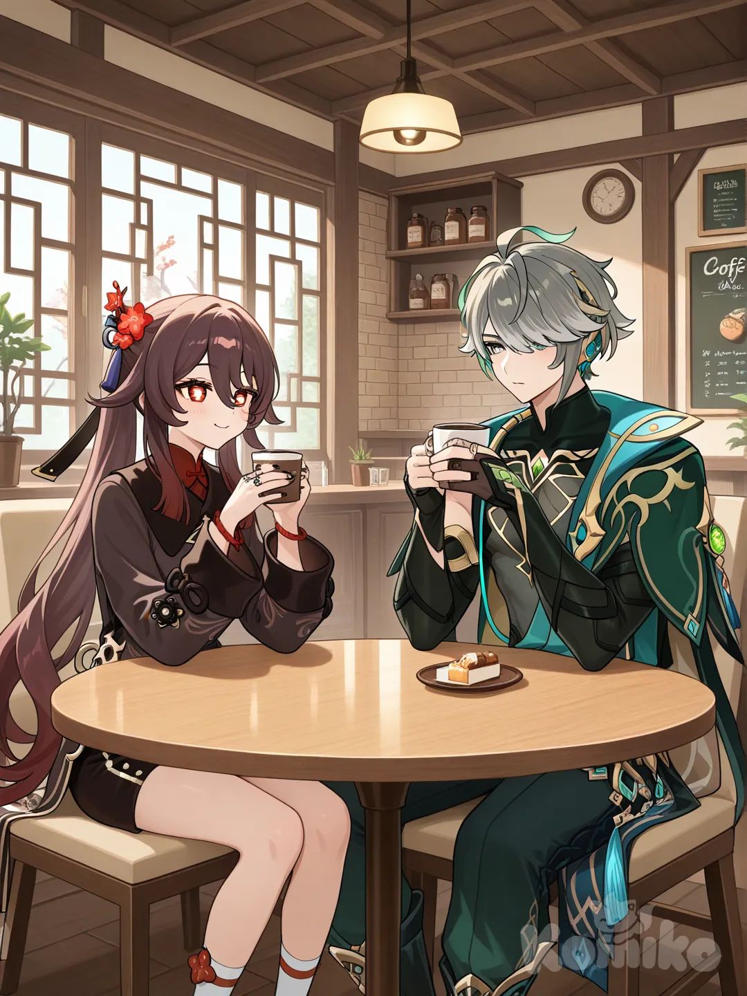 Cofee drink, @Alhaitham_(Genshin_Impact), @Hu_Tao_(Genshin_Impact)
