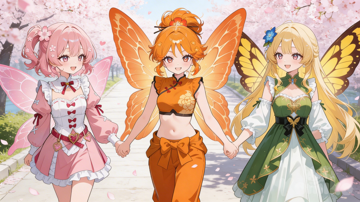 Cherry, Torchie, and Flutterful walking