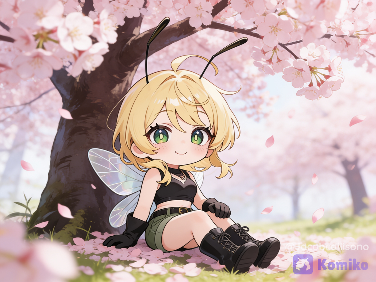 Lumina sitting by a tree