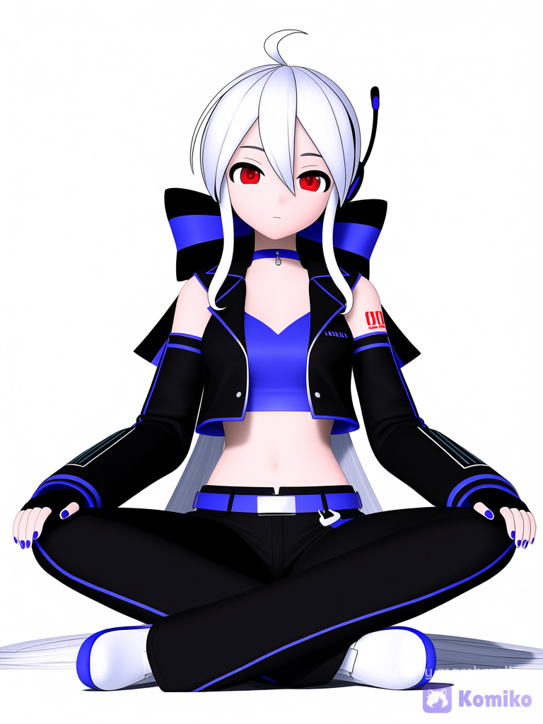 Yowane Haku, 1girl, Indian Style, Sitting, Full Body,