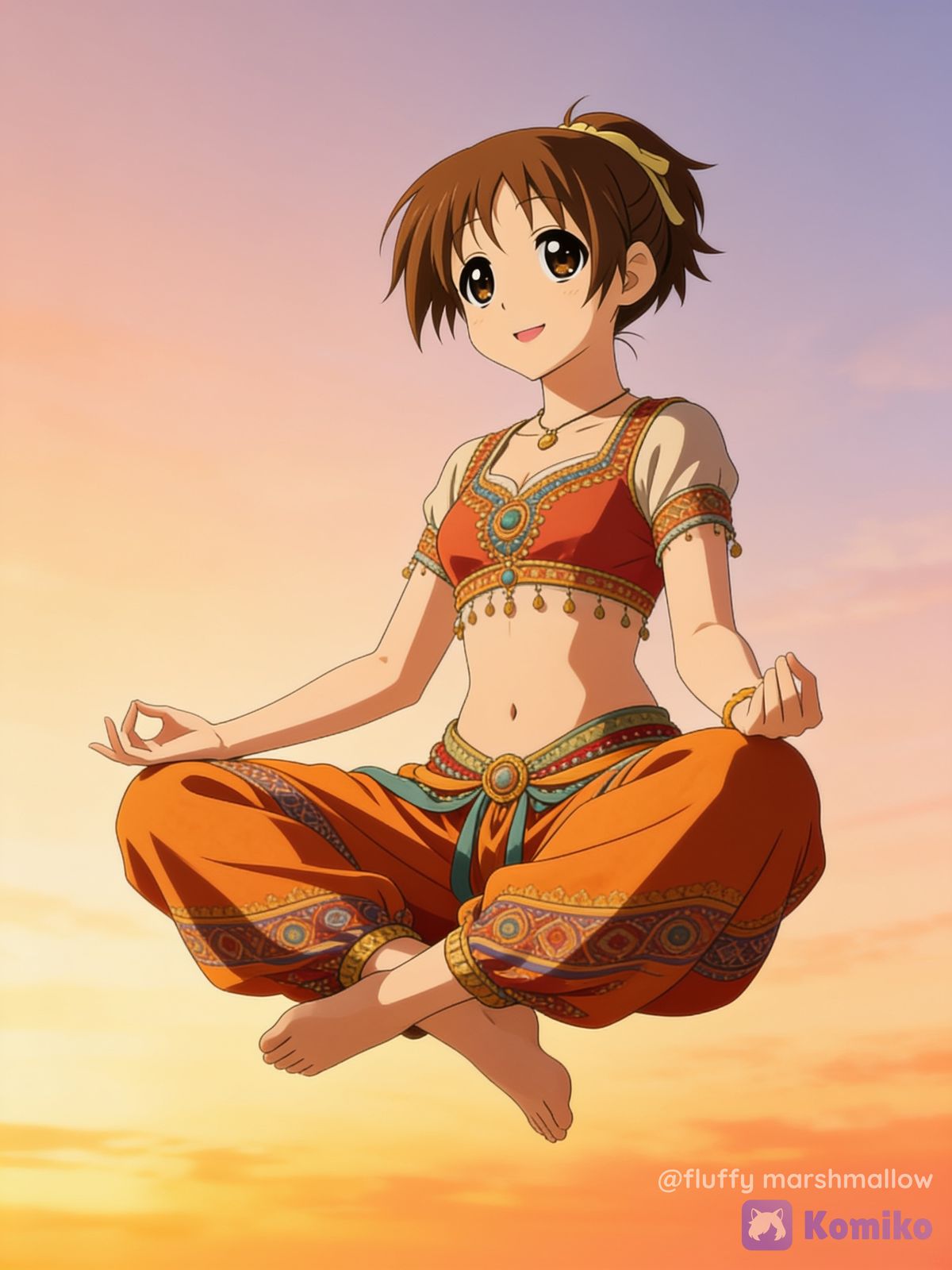 Hirasawa Ui Floating Female, 1girl, Indian style