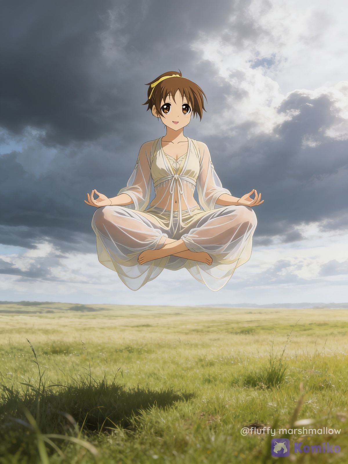 Hirasawa Ui 1girl Floating, Indian Style Sitting,