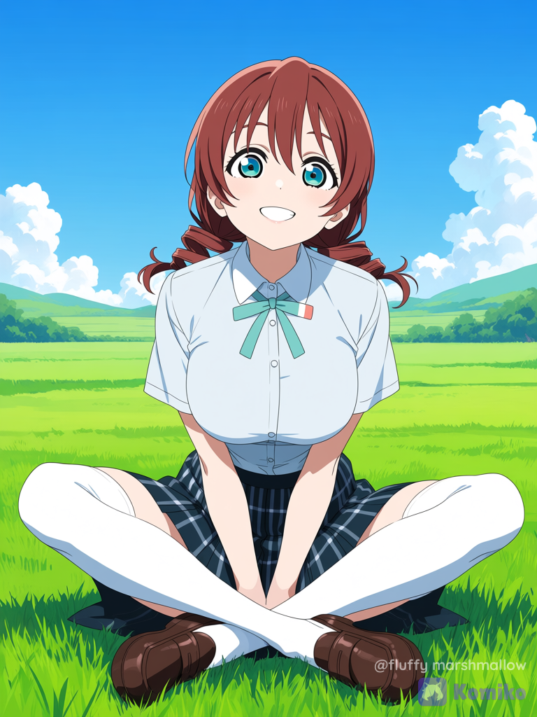 Emma Verde Sitting Cross-Legged 1girl