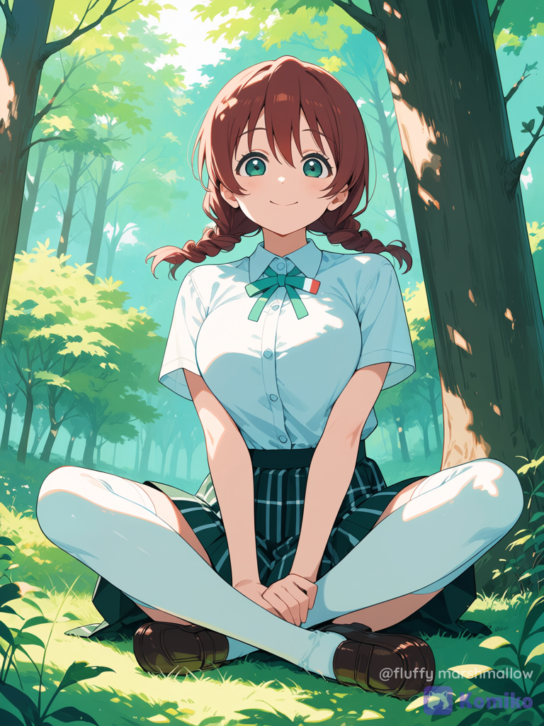 Emma Verde Sitting Cross-Legged 1girl