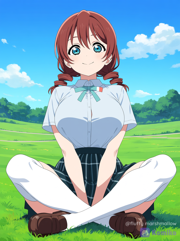 Emma Verde Sitting Cross-Legged 1girl