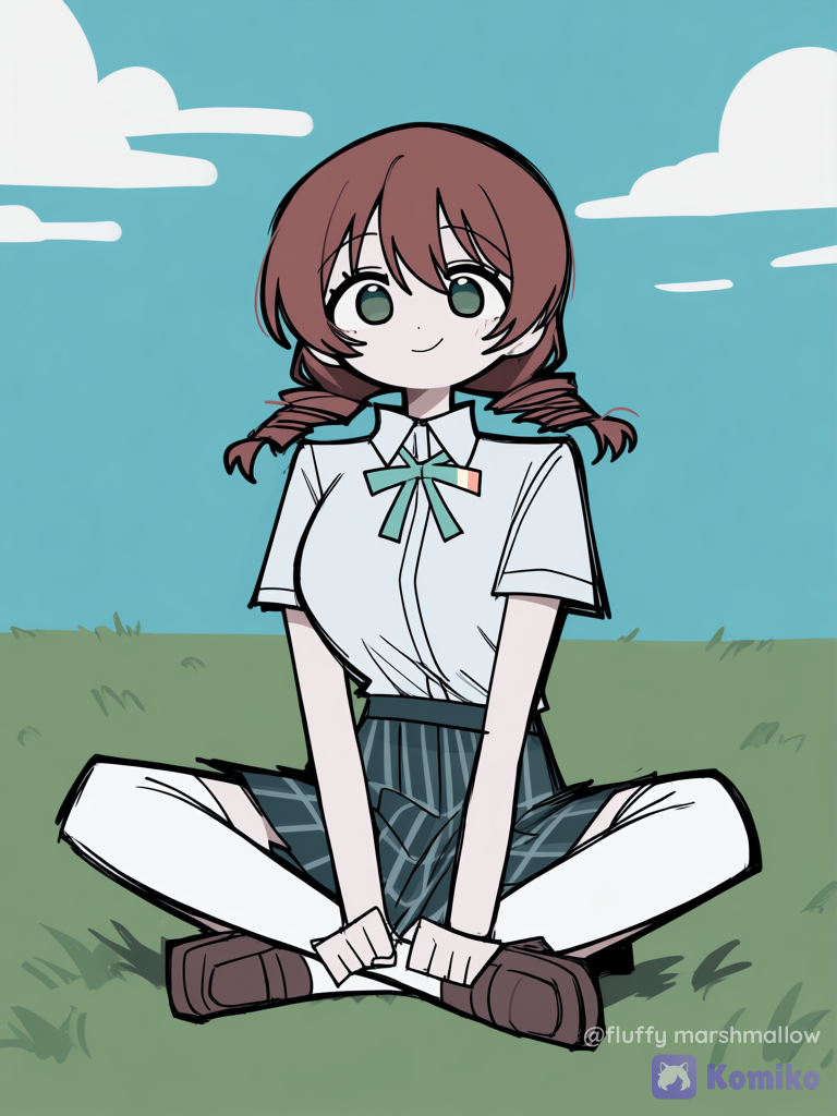 1girl Emma Verde Sitting Cross-Legged on Grass