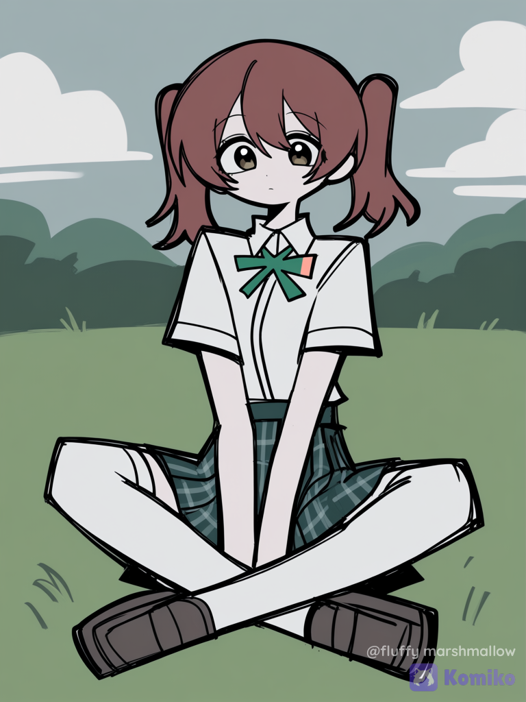 1girl Emma Verde Sitting Cross-Legged on Grass