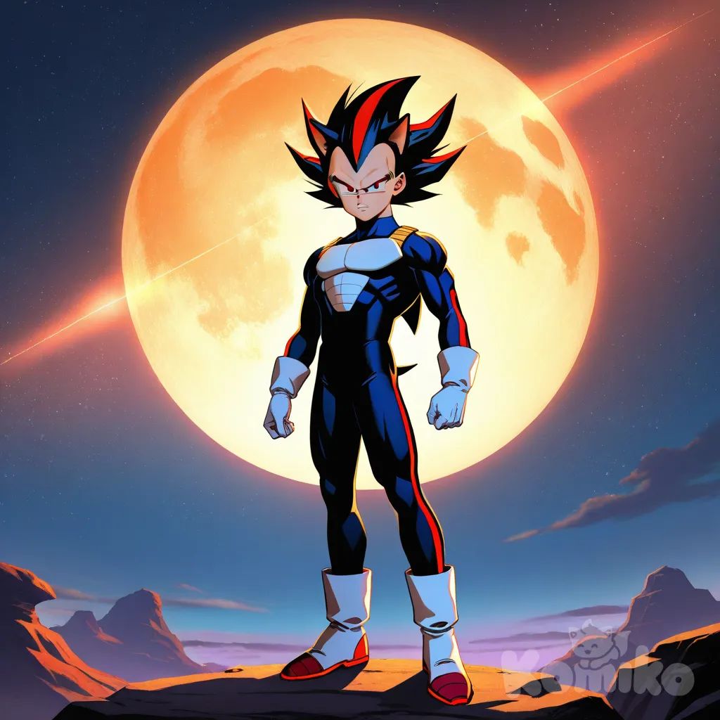 A fusion and crossover character of Shadow The Hedgehog and Prince Vegeta