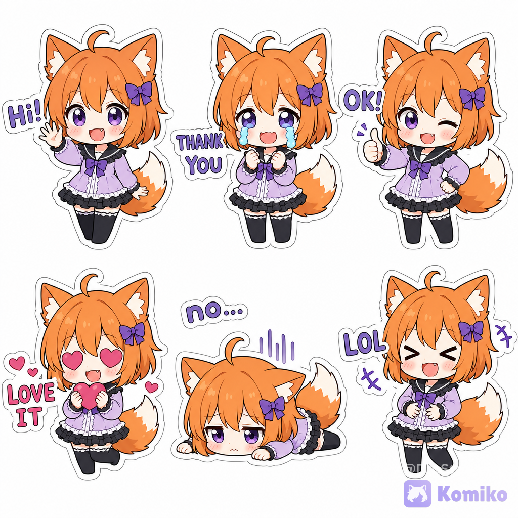 6 Facial Expression Chibi Stickers Of Komiko-Chan