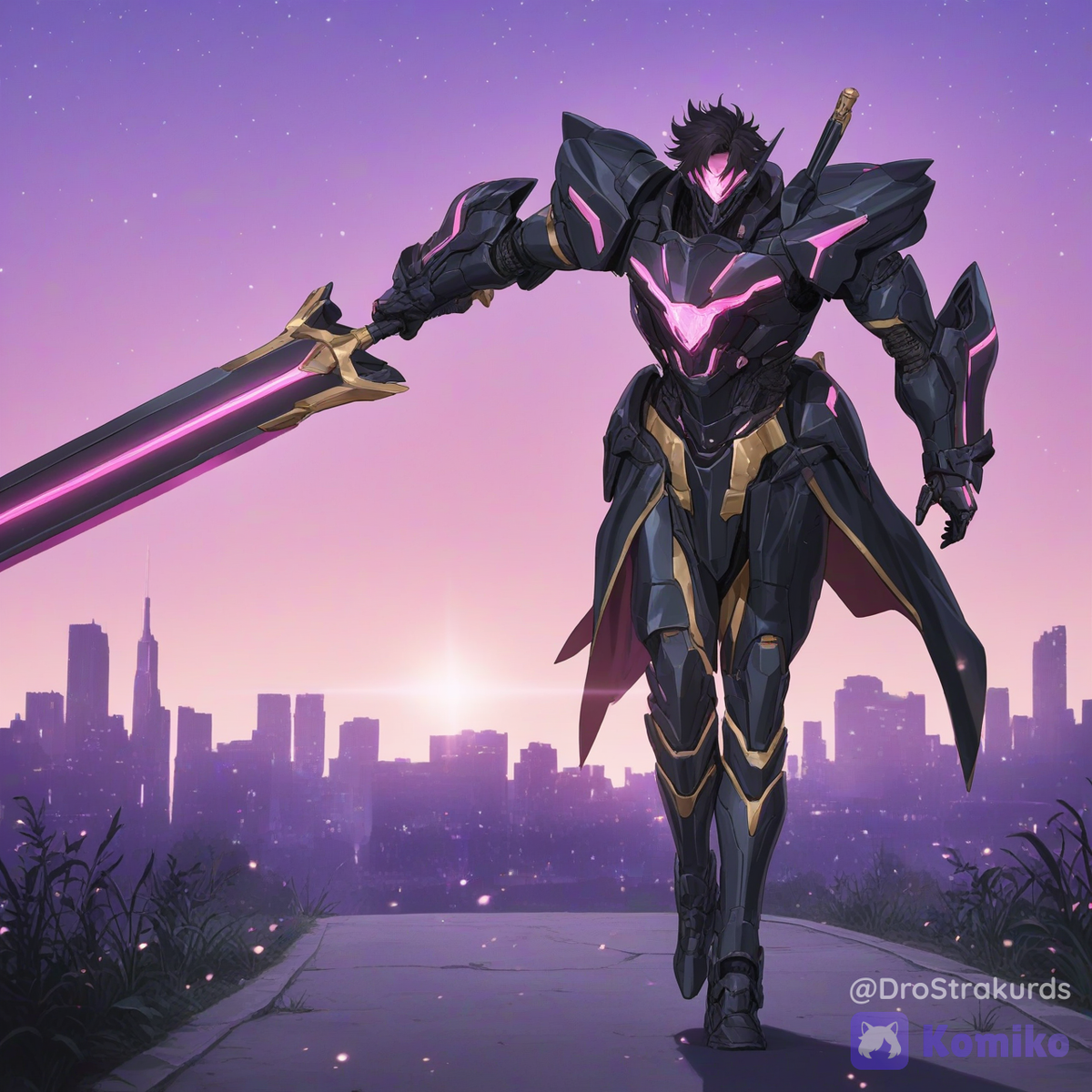 Neon Knight at Sunset 💖⚔️
