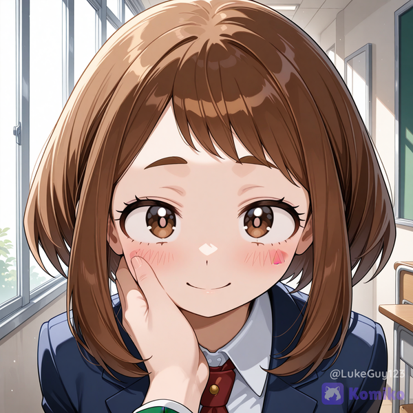 touching uraraka's face