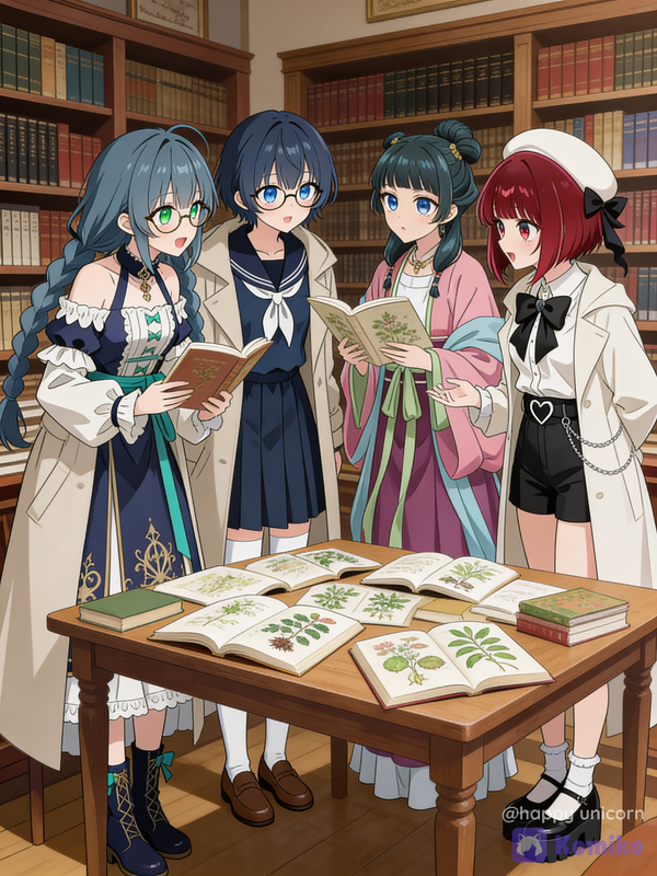 Aoi, Yume, Maomao and Kana at the library