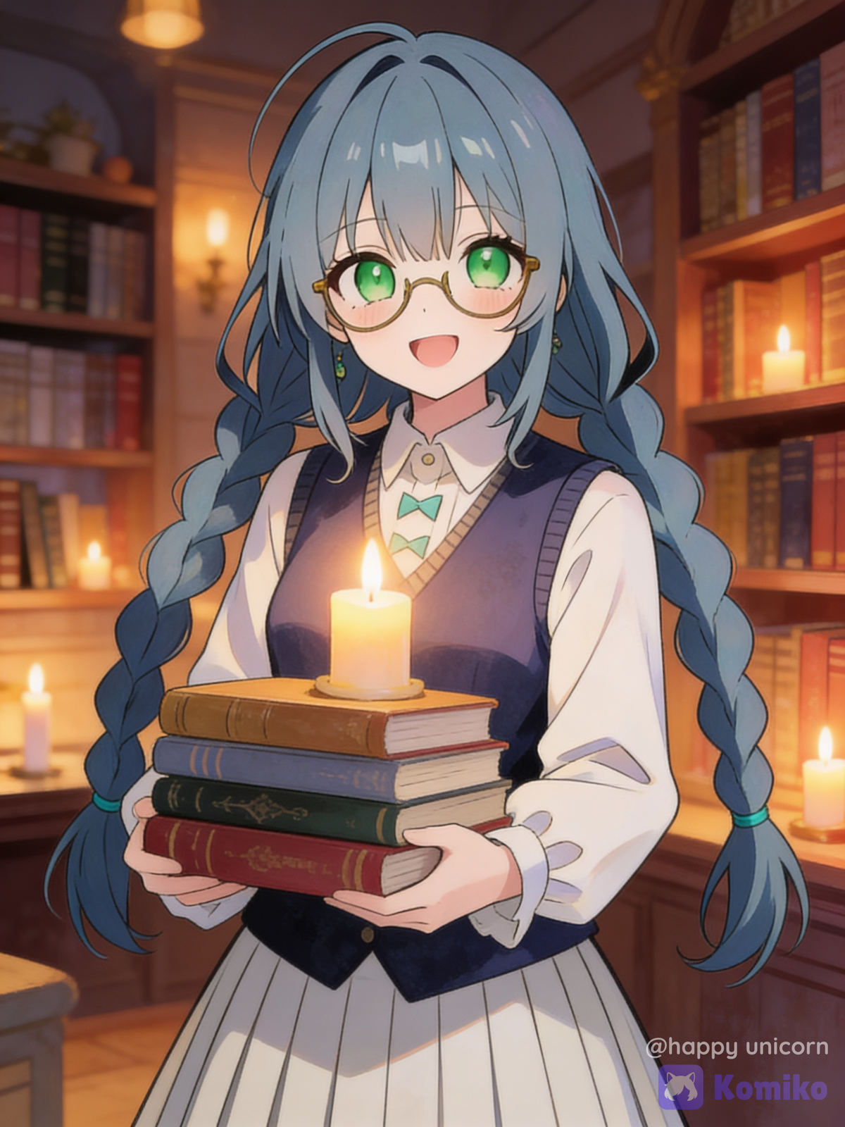 Aoi in a medieval library on Neptune