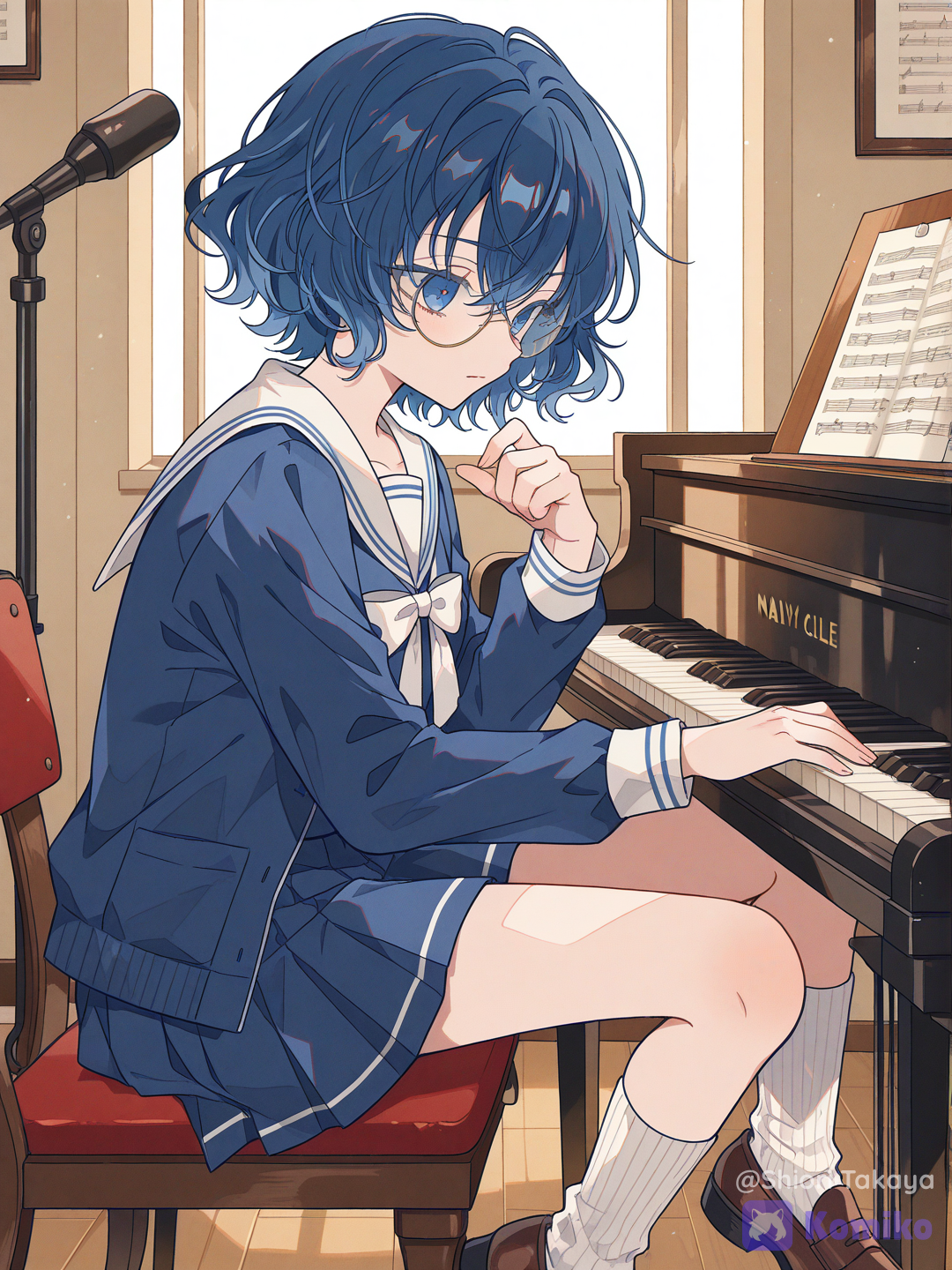 Yume playing piano in the music room
