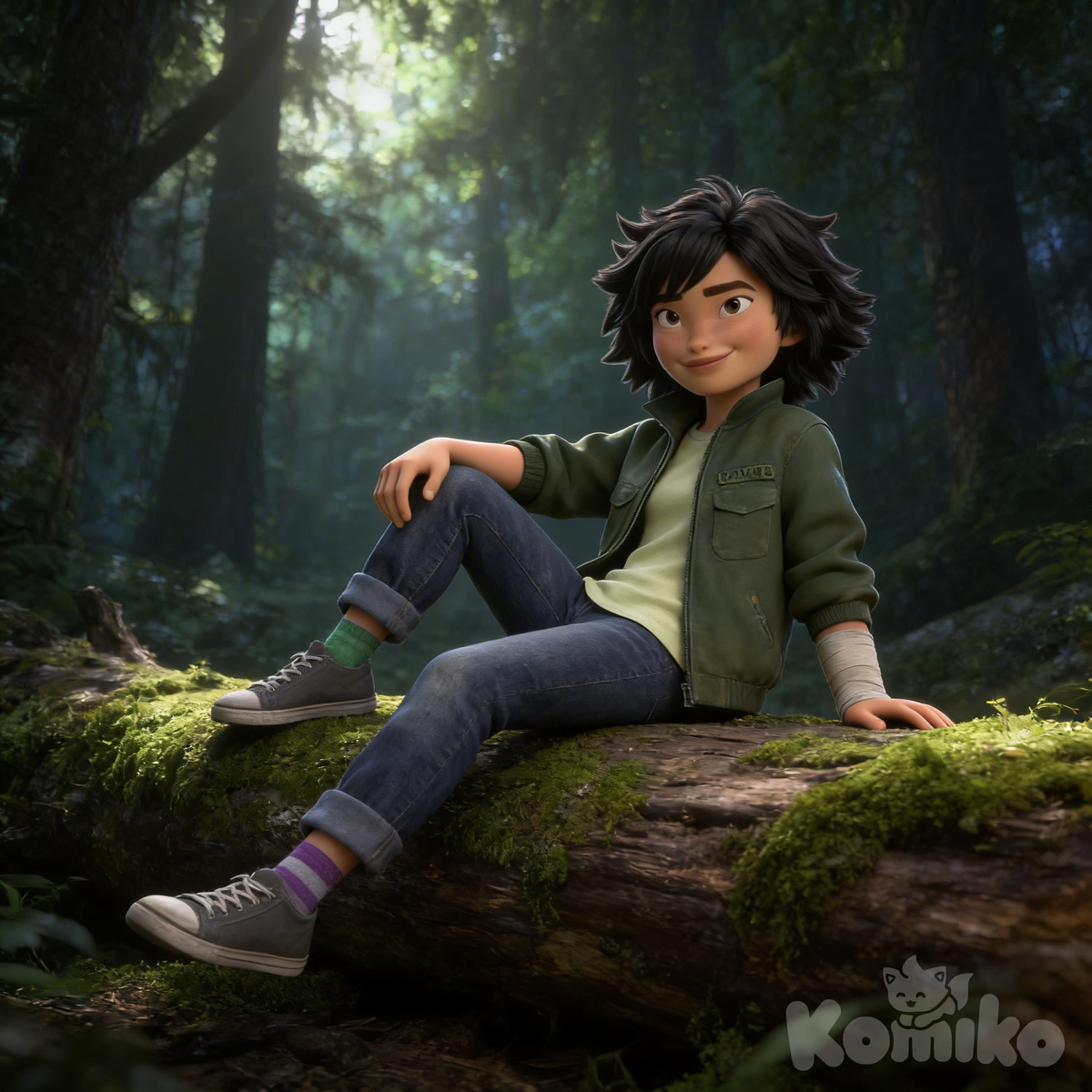 Mabel sentada en el tronco