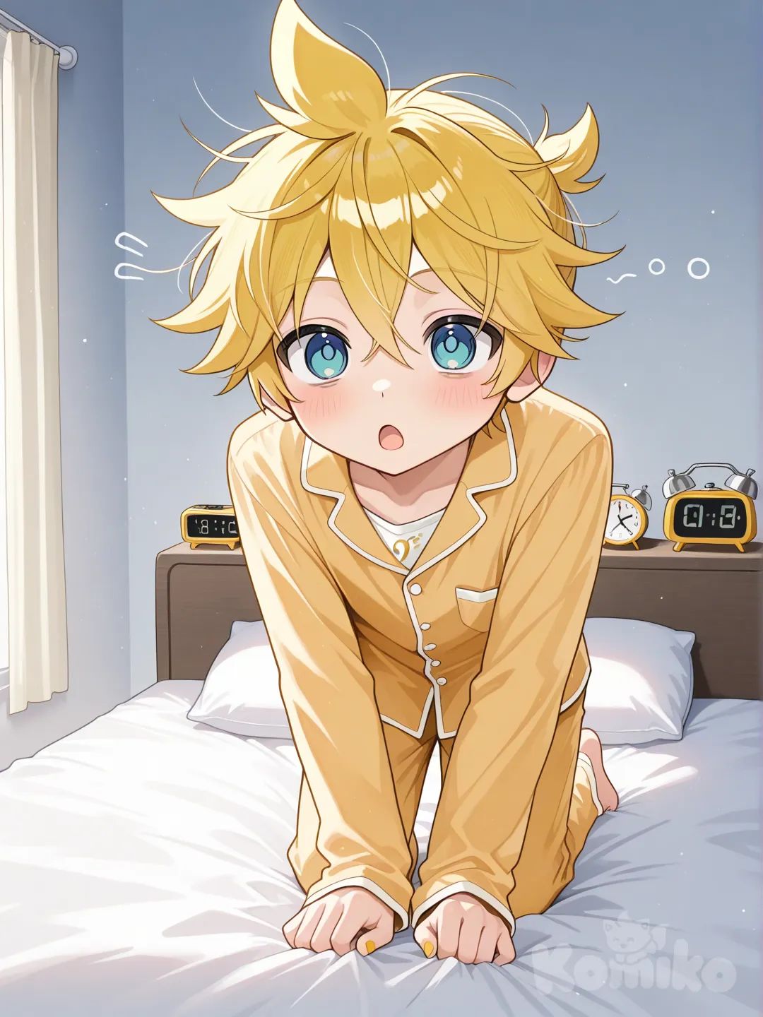 @Kagamine_Len, 睡過頭，嚇了一跳
