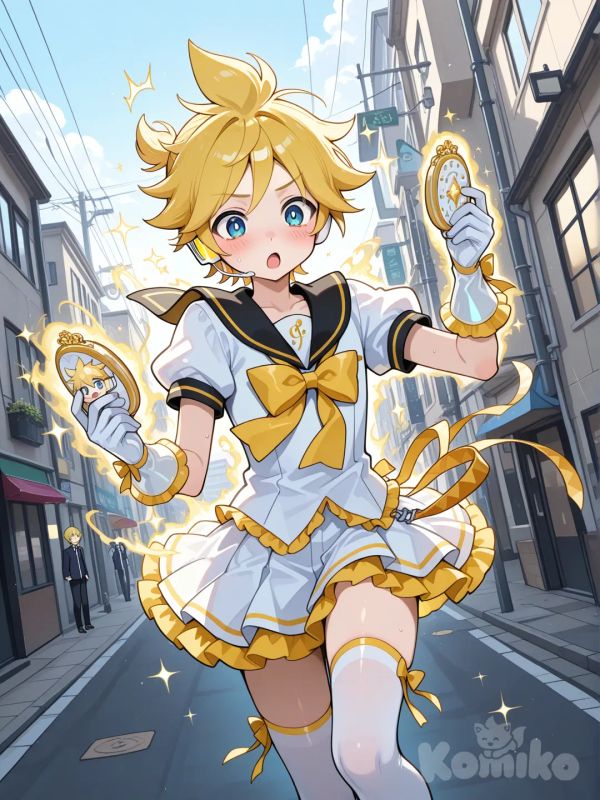 @Kagamine_Len撿到魔法少女的變身道具，被強制變身