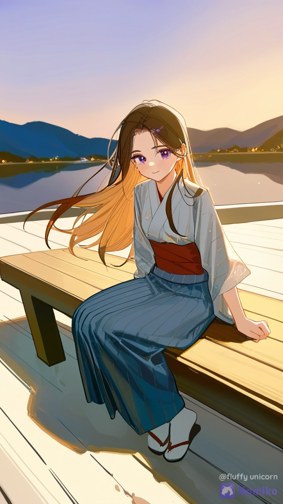 A girl sitting on the wooden bench
