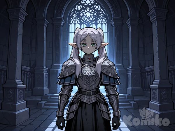 (high detail:1.3), (8k resolution)
confident pose, facing viewer, slight arch in back, (elegant), (sinister palace backdrop), intricate details, dramatic lighting. digital painting,concept art style, (inspired by Vanripper), sharp focus, intricate detail, high contrast, 8k resolution.
, 1girl, @Frieren vestida con una armadura al estilo dark souls , dark fantasy