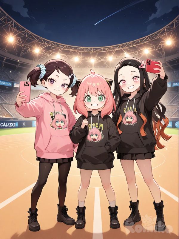 kamado nezuko, Anya Forger and Becky Blackbell selfie stadium