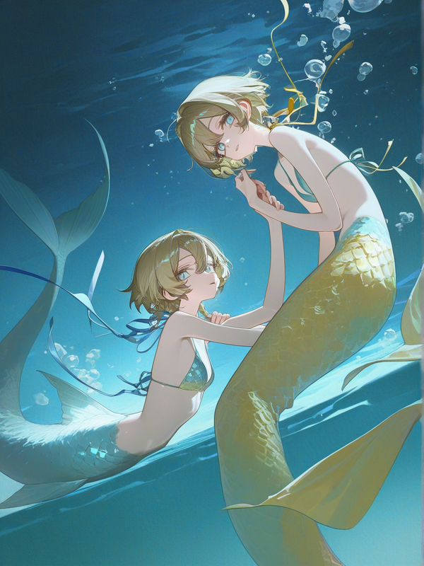 Some Twin Merpeople in the ocean
