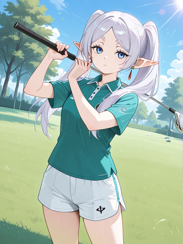 frieren, athletic clothes, golf, sunny day, putting
