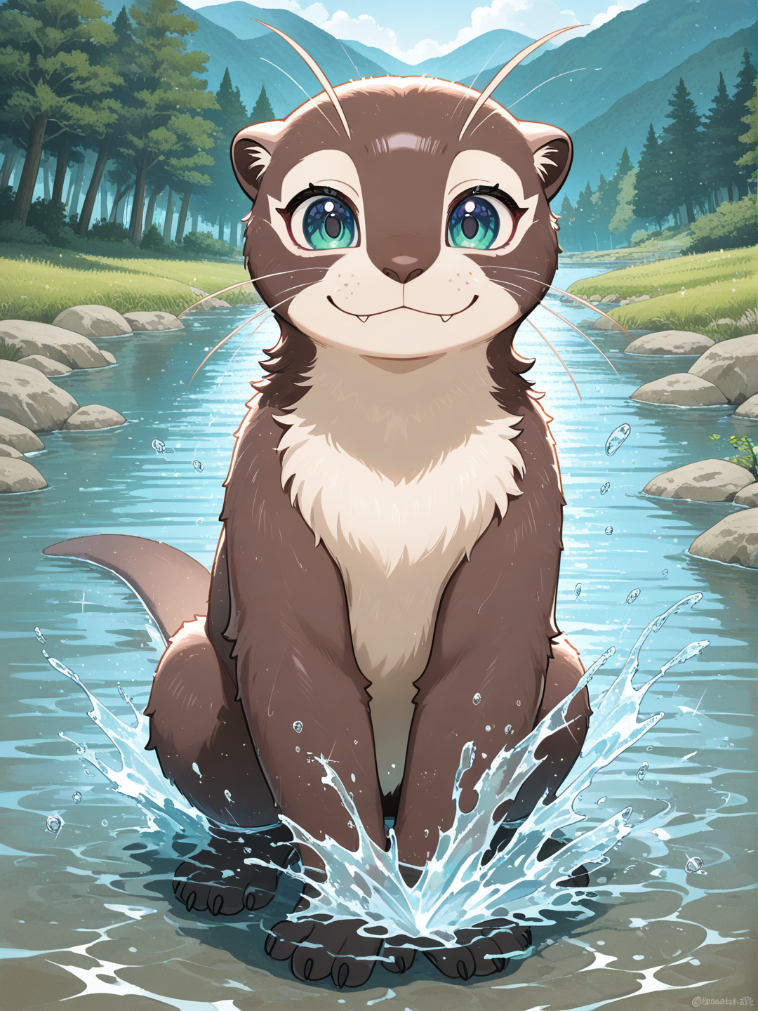 Giant otter, cute, Scottish river