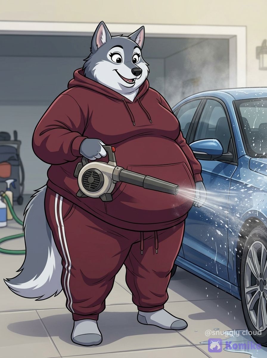 wolf blows the car dry