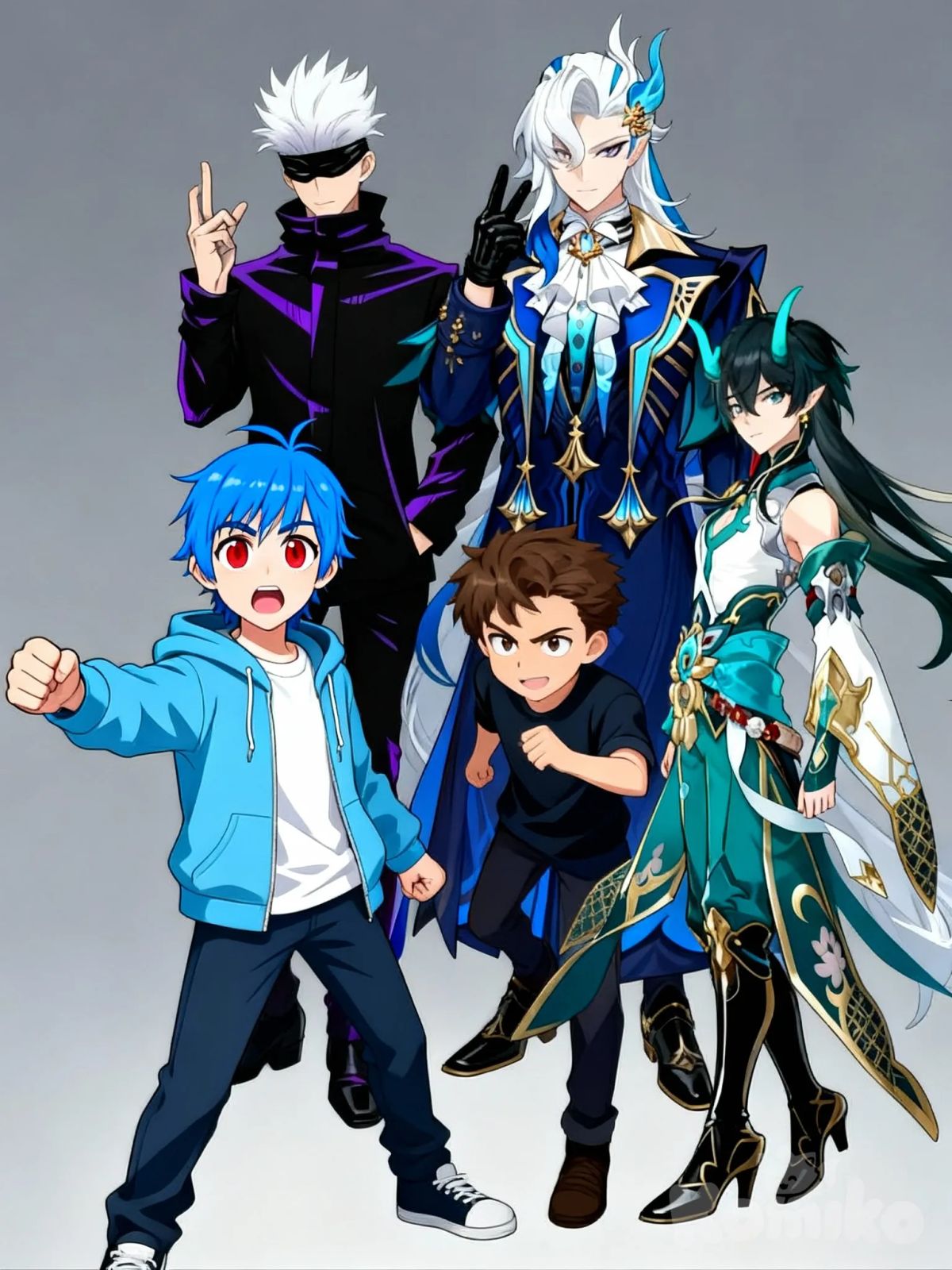 @blaihan-4C5b, @Gojou_Satoru, @Neuvillette_(Genshin_Impact), @Dan_Heng_(Honkai:Star_Rail)
