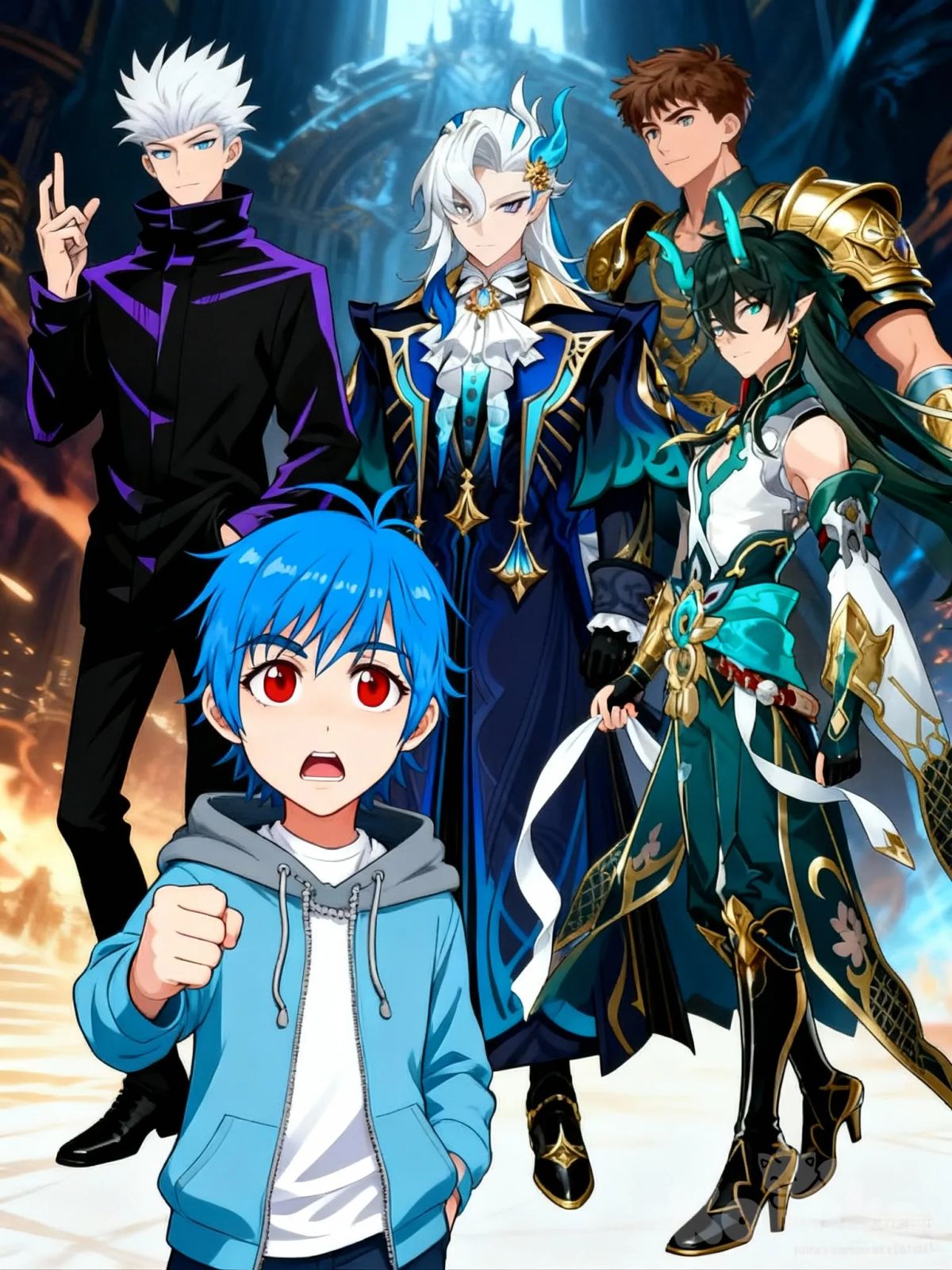 @blaihan-4C5b, @Gojou_Satoru, @Neuvillette_(Genshin_Impact), @Dan_Heng_(Honkai:Star_Rail)