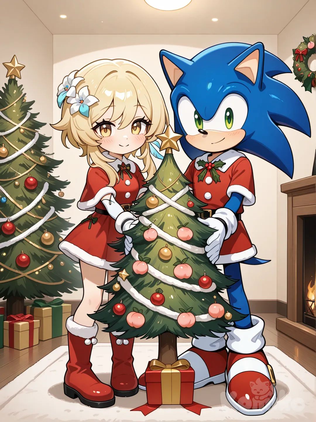 Sonic y Lumine Decorando el arbol de navidad