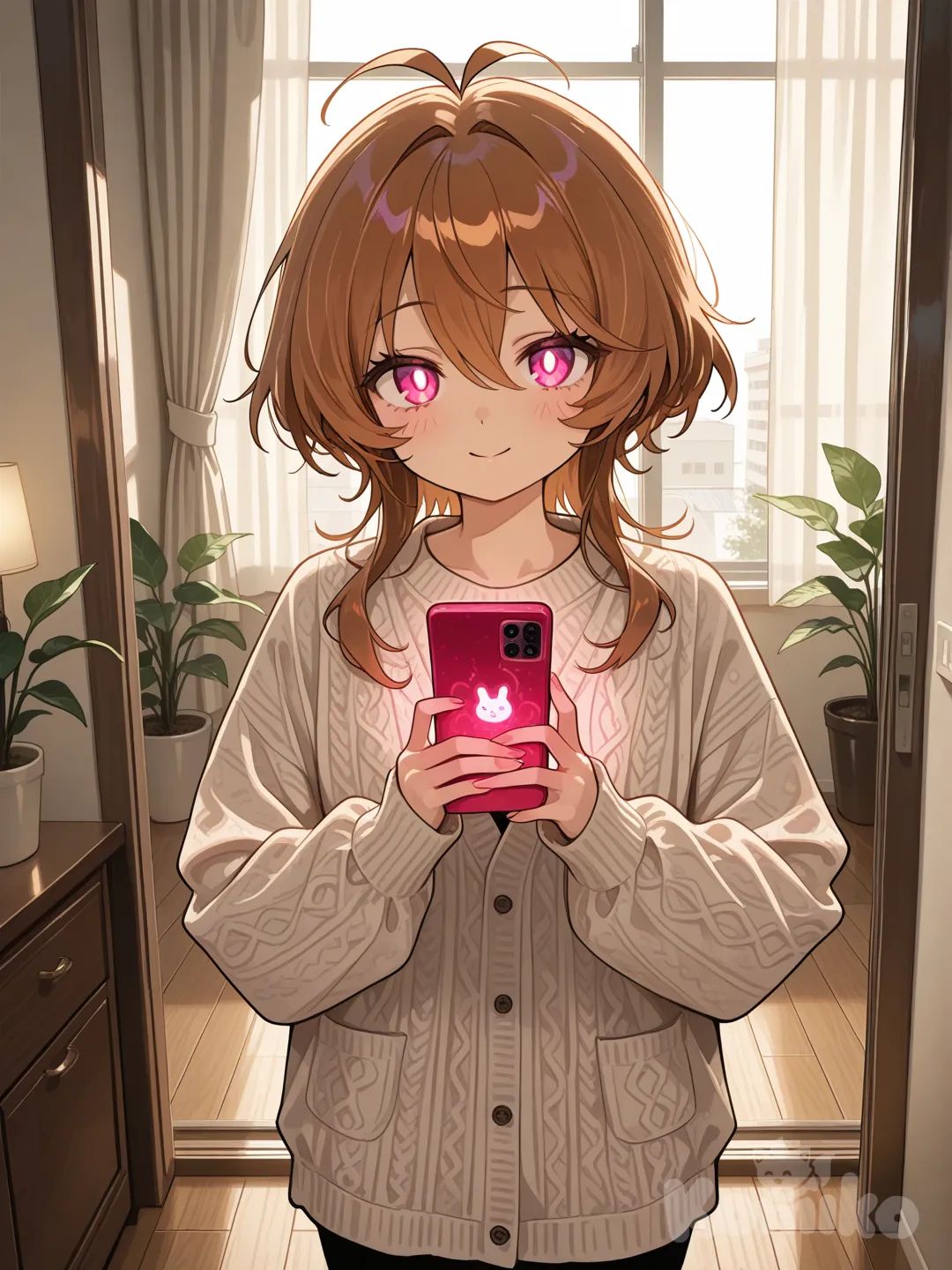 a girl holding her cell phone