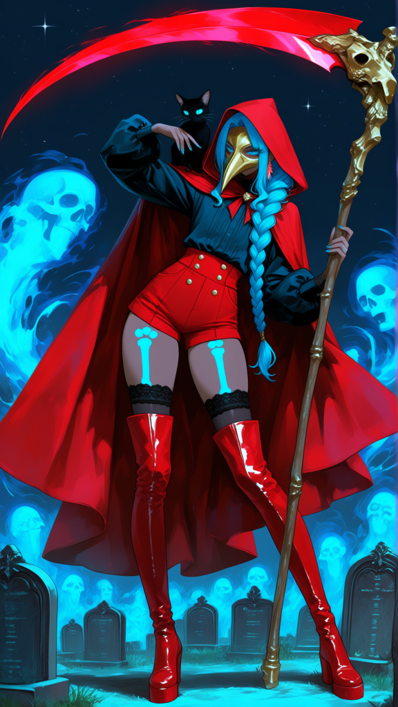 The Red Reaper and Her Feline Helper