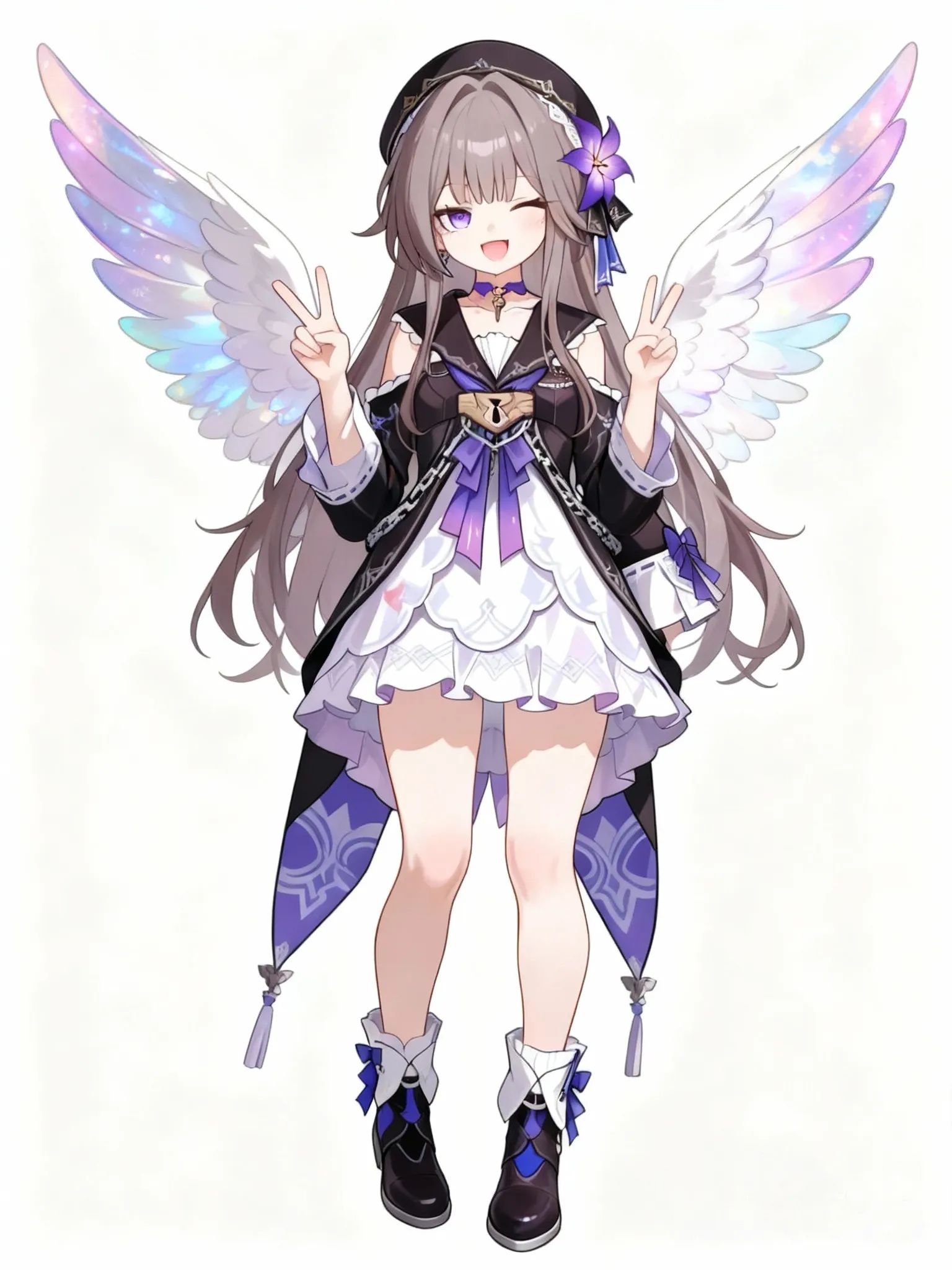 @Herta_(Honkai:Star_Rail), angle wings, v sign