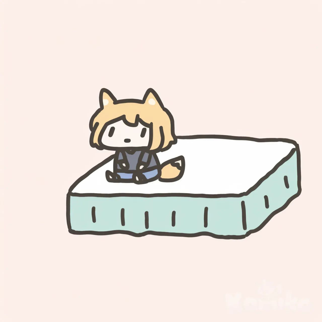 Blue fox,sitting on bed, [doodle-style]