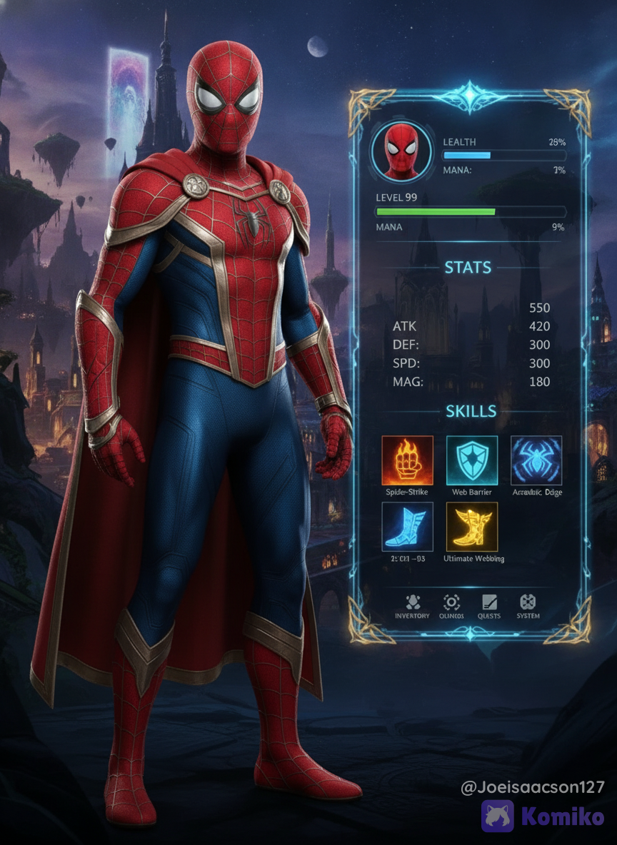 Spider-Man's Character Status Screen