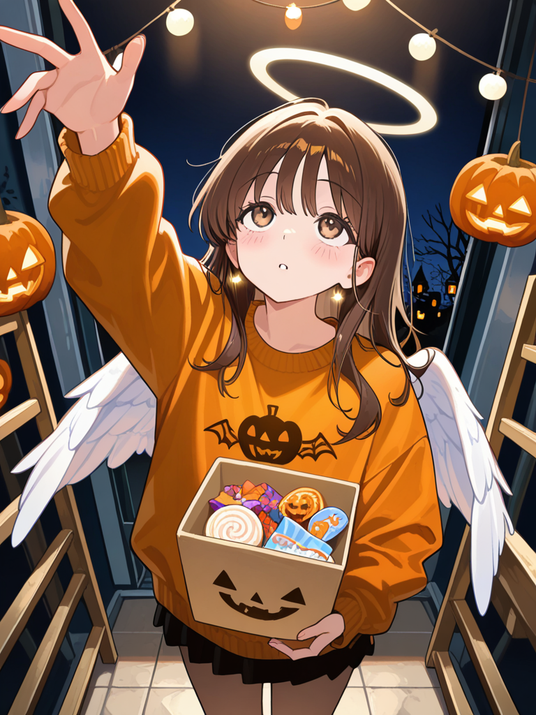 Angel getting ready for Halloween