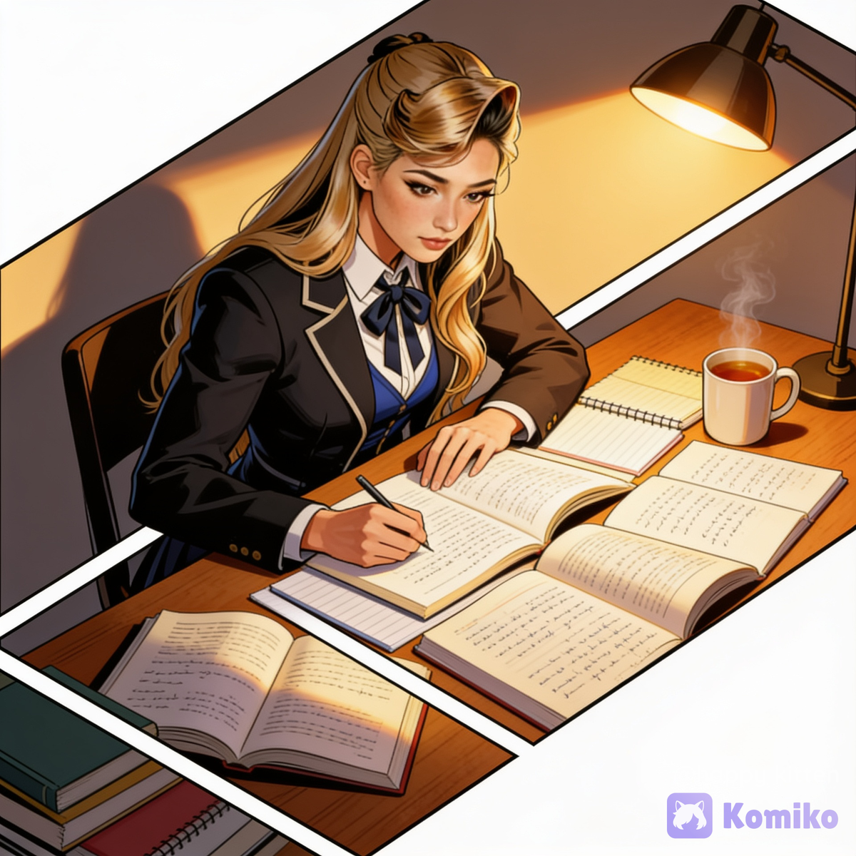 Schoolgirl studying hard