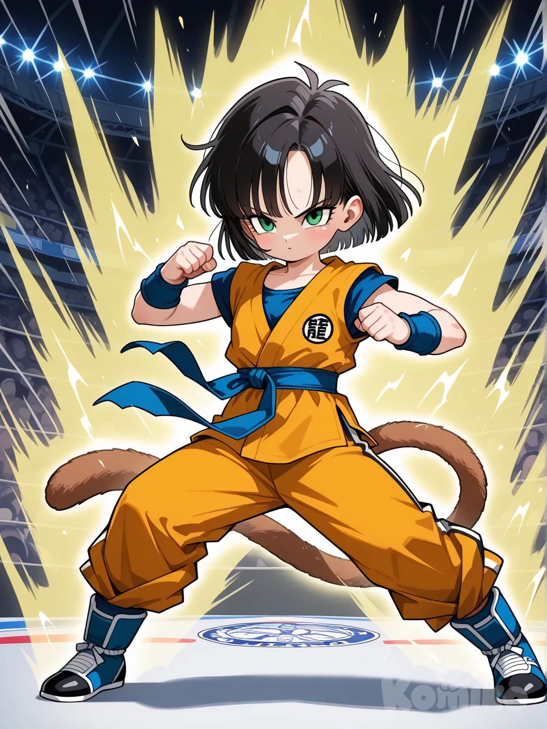 Minha oc para o final de dragon ball z o nome dela é Son Gorin 7 anos tem cabelos pretos lisos e curtos único olhos escuros pele clara usa um gi laranja escuro , tem cauda de Sayajin , é uma guerreira e pode se transformar em super Sayajin e ela faz isso durante o torneio mundial de artes marciais, Budokai Tenkaichi