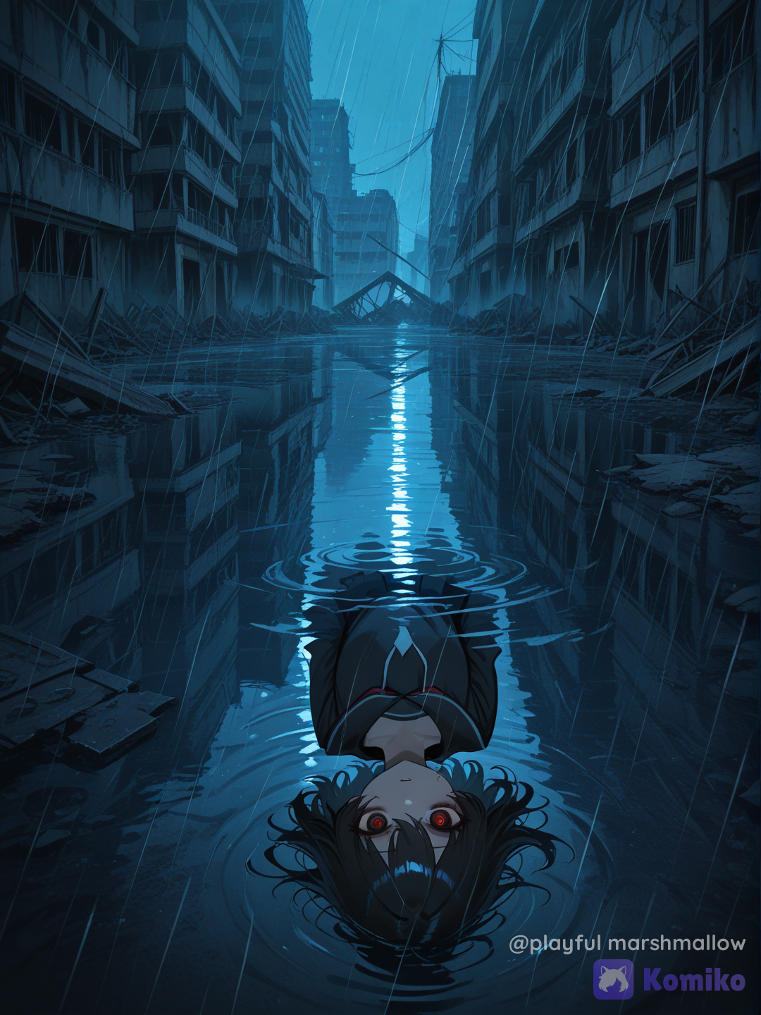 She seems to be rising from the reflection