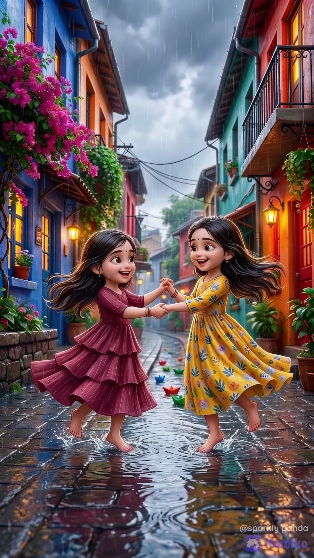 Girl enjoy the rain and dance