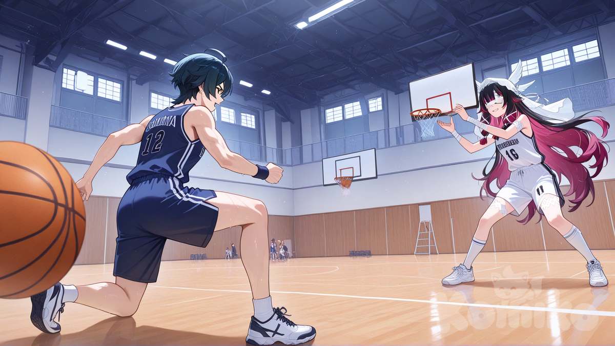 Wanderer and Columbina play basketball