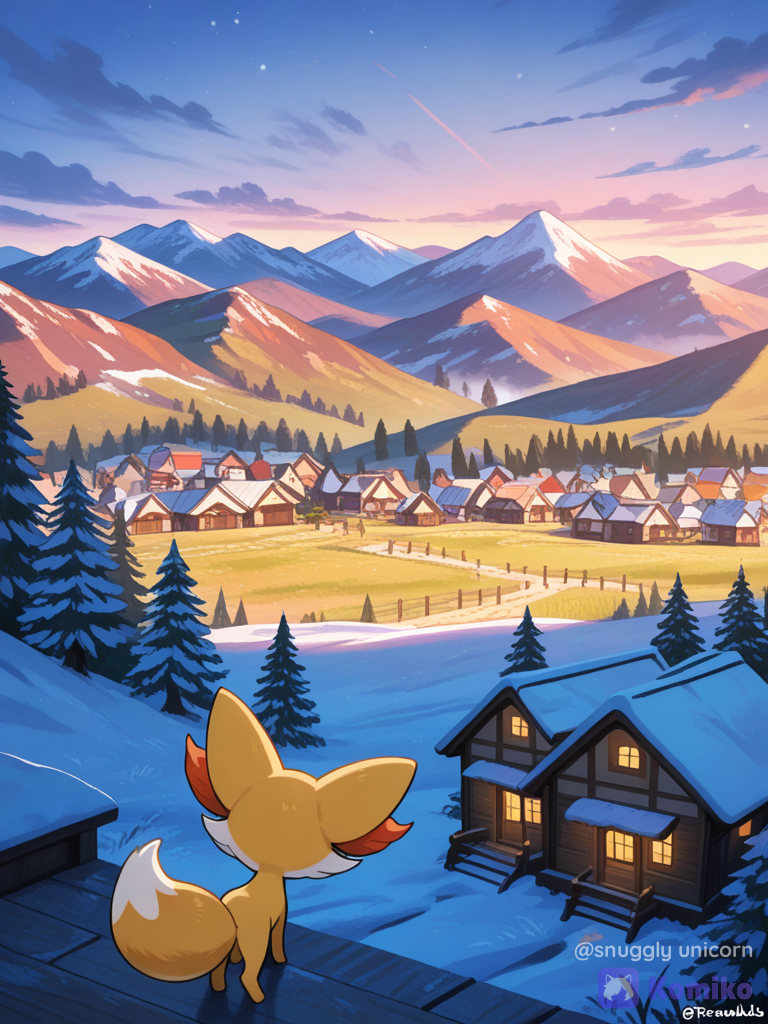Fennekin en la aldea nevada 🦊❄️