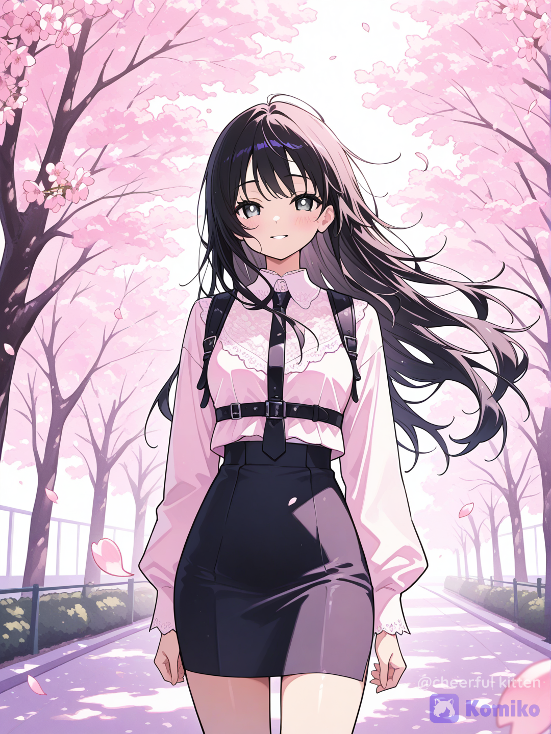 樱花下的长发少女🌸