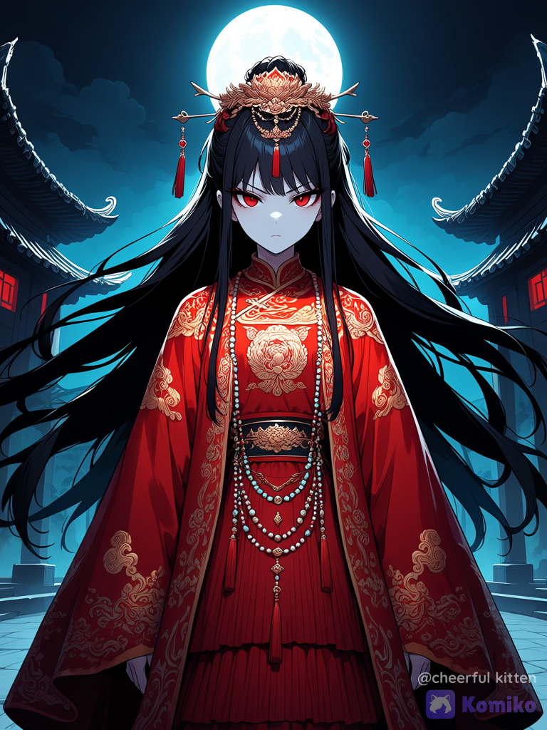 Bride in Red Under the Moonlight ✨